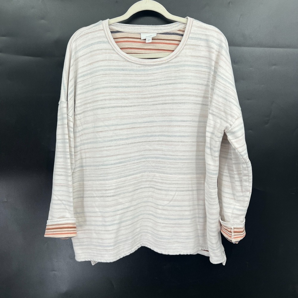 J. Jill Pure 100% cotton inside out striped sweatshirt top coastal minimalist L